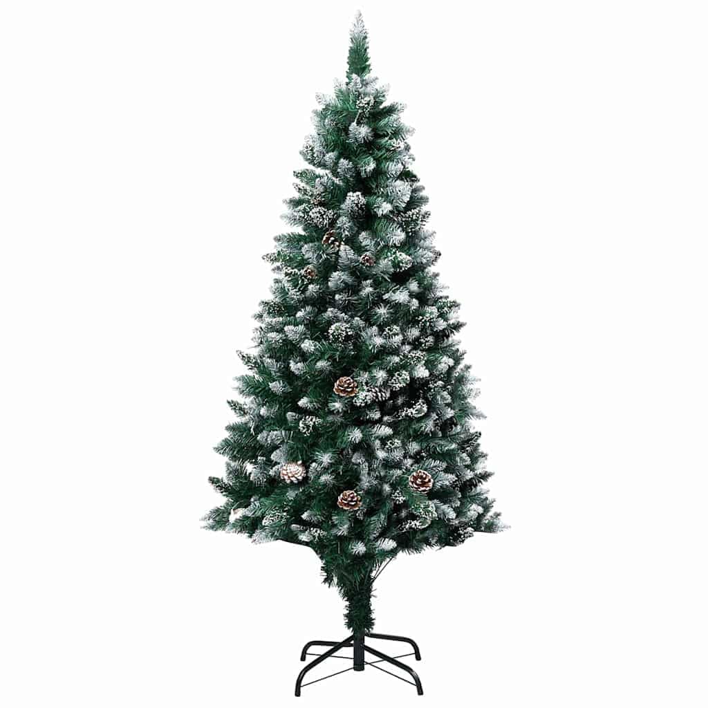 Árbol de Navidad artificial de 180 cm, verde, con 300 ledes blanco cálido, soporte, copos de nieve y conos, para interior y exterior, decoración navideña festiva