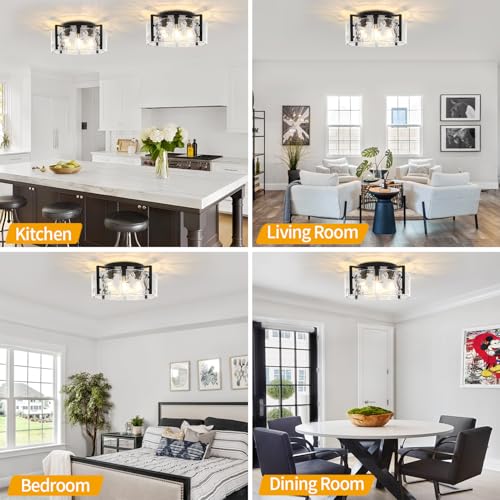 18.5'' Modern Black Semi Flush Mount Ceiling Light, Entryway Light Fixture, 4-Light Glass Ceiling Lights for Hallway Foyer Kitchen Island Dining Room Bedroom Living Room Bathroom Lighting Fixtures by LZLDCJ - Used condition - Image 2