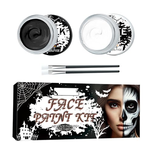 Maquillaje Halloween Blanco y Negro, Pinturas Corporales Blanco y Negro, Pintura Cara Halloween, Pintura Facial de Halloween con Pincel de Maquillaje, para Maquillaje Teatral, Carnaval, Fiesta