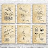 Lock Patent Posters Set of 6 (18x24), Locksmith Gift, Lock Blueprint, Contractor Gifts, Workshop Wall Art, Engineering Gifts Vintage Paper