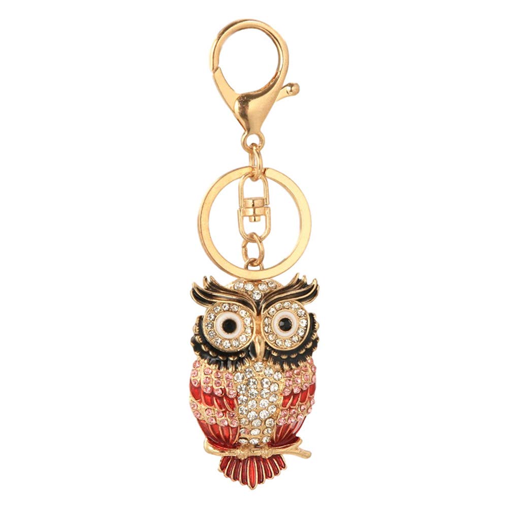 Wanlian Women's Red Cute Owl Rhinestones Keychain,Sparkling Alloy Charm Keyring Pendant (Red)