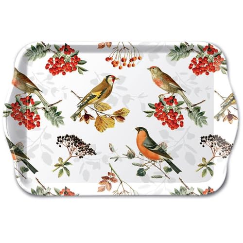 Ambiente kleines Tablett Tray 13x21 cm Melamin Vögel Beeren und Zweige Dekotablett Dekoration
