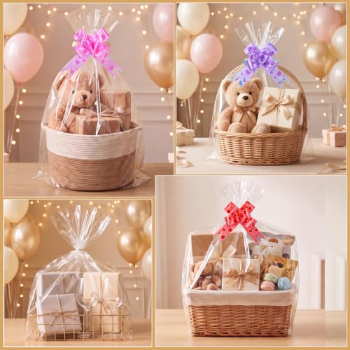 Image of woric 3 Size Clear Cellophane Gift Bags 40x50 24x30 16x24in with Pull Bows