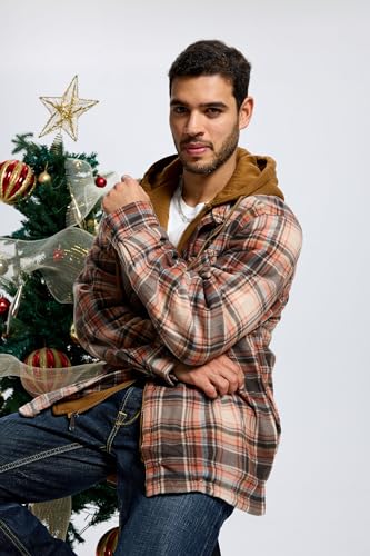 Image of TanBridge Men's Cotton Plaid Shirts Jacket Full Zip Fleece Flannel Sherpa Lined Hoodies Heavyweight Hoodies Jacket for Men