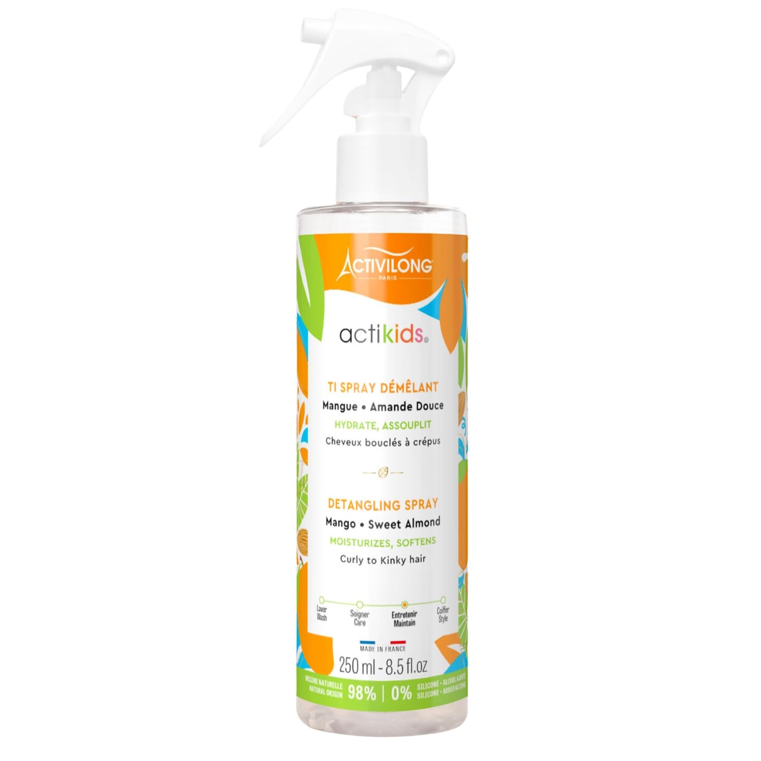 Actikids Detangling Spray – Effortless Tangle-Free Hair with Gentle Care! – Enriched with Organic Sweet Almond Oil and Mango Butter – No More Knots, No More Tears! – 250 ml.