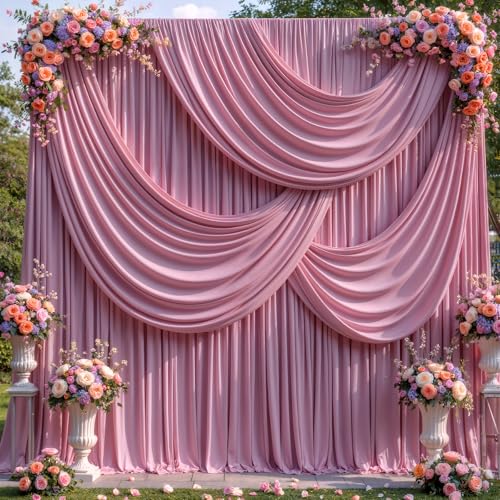 10ft x 10ft Rose Pink Backdrop Curtains, Dusty Rose Drapes for Backdrop Wedding Birthday Party Baby Bridal Shower Graduation Photo Booth Wrinkle Free Draping Fabric Background