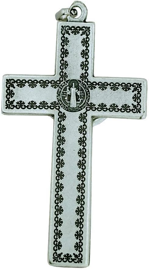 Vatican Imports 3" St. Benedict Crucifix with Silver-Tone Engraving and White Enamel