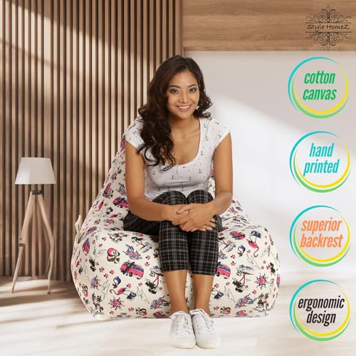 Image of Style Homez Hackey Cotton Canvas Abstract Printed Bean Bag XXL Size Filled with Beans Fillers