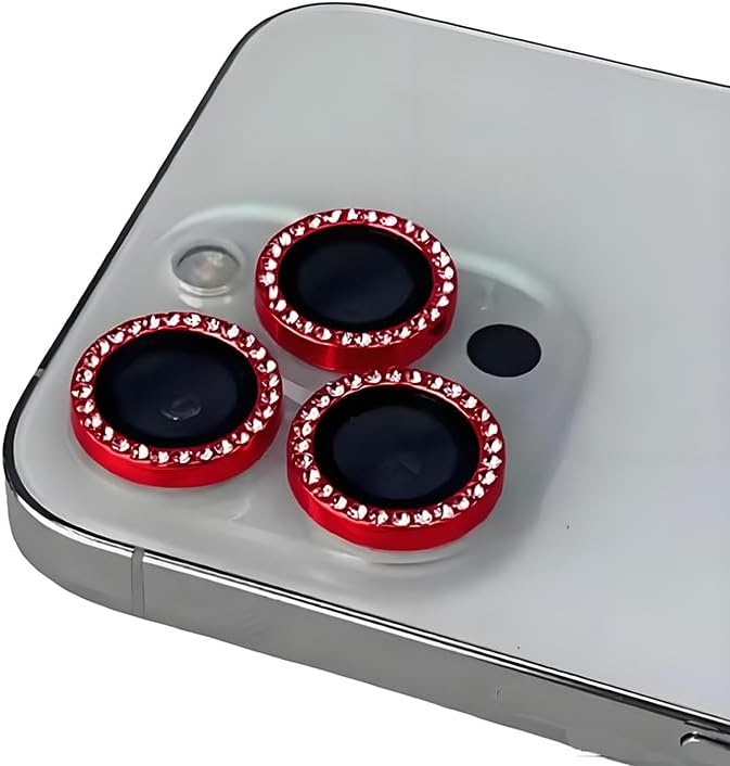 Diamond Camera Lens Protector For iPhone 17 16 15 Pro Max 13 ，Bling Ring Protector Tempered Glass Glitter Camera Cover For IPhone 14 15 Plus Phone Accessories (Red, For 17/16/16 plus 3pcs)