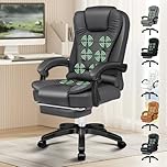 ELFORDSON Executive Office Chair with 8-Point Massage & Seat Heated, Home PC Gaming Chairs with Footrest, High Back 150° Reclining Executive Desk Chair with Padded Armrest, PU Leather, Grey