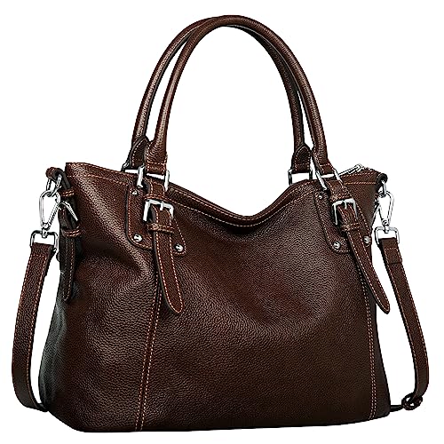 Image of HESHE Leather Purses and Handbag for Women Shoulder Bag Tote Top Handle Bag | Genuine Designer Large Capcity Hobo Crossbody Satchel Travel Work Ladies Zippered Ladies Daily Bag Adjustable Long Strap