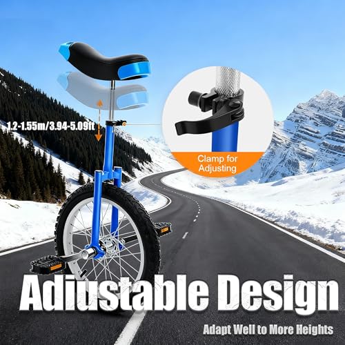 20 Inch Unicycle, Outdoor Sport One Wheel Unicycles for Adults with Adjustable Height, Load 143-165lbs, Anti-Slip for 5.09-5.74ft height people (Blue)
