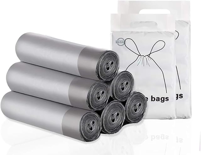 Bilieasy 5 Rolls 45x50 cm 75 PCS Bin Bags 10L-15L Bin Liners, Drawstring Trash Bags Large Strong Unscented Universal Garbage Bags Rubbish Bin Bags For Kitchen
