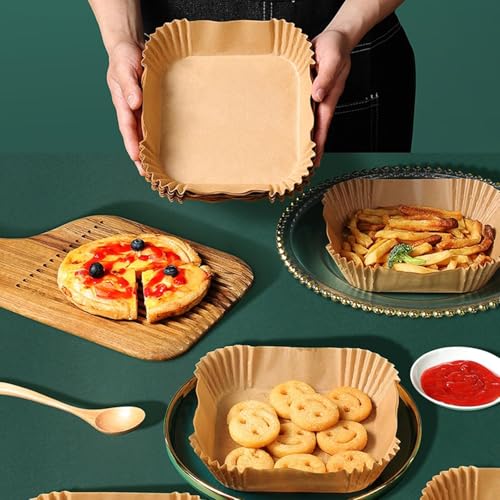 Image of Air Fryer Liners Disposable, LYHOLKEER 200PCS 8 inch Square Parchment Paper, Non-Stick & Oil-Proof, Unbleached, Fits Ninja AF141 5 QT AF181 6.5QT, Cosori, Chefman, Instant Pot 6 QT, Other 5-8QT Air Fryers