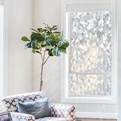 Rabbitgoo Window Privacy Film, 3D Decorative Stained Glass Window Film, Static Cling Door Window Covering Removable Window Sticker Window Vinyl, Sun Blocking Glue Free, Crystal Icicles 17.5"X78.7" #TOP1