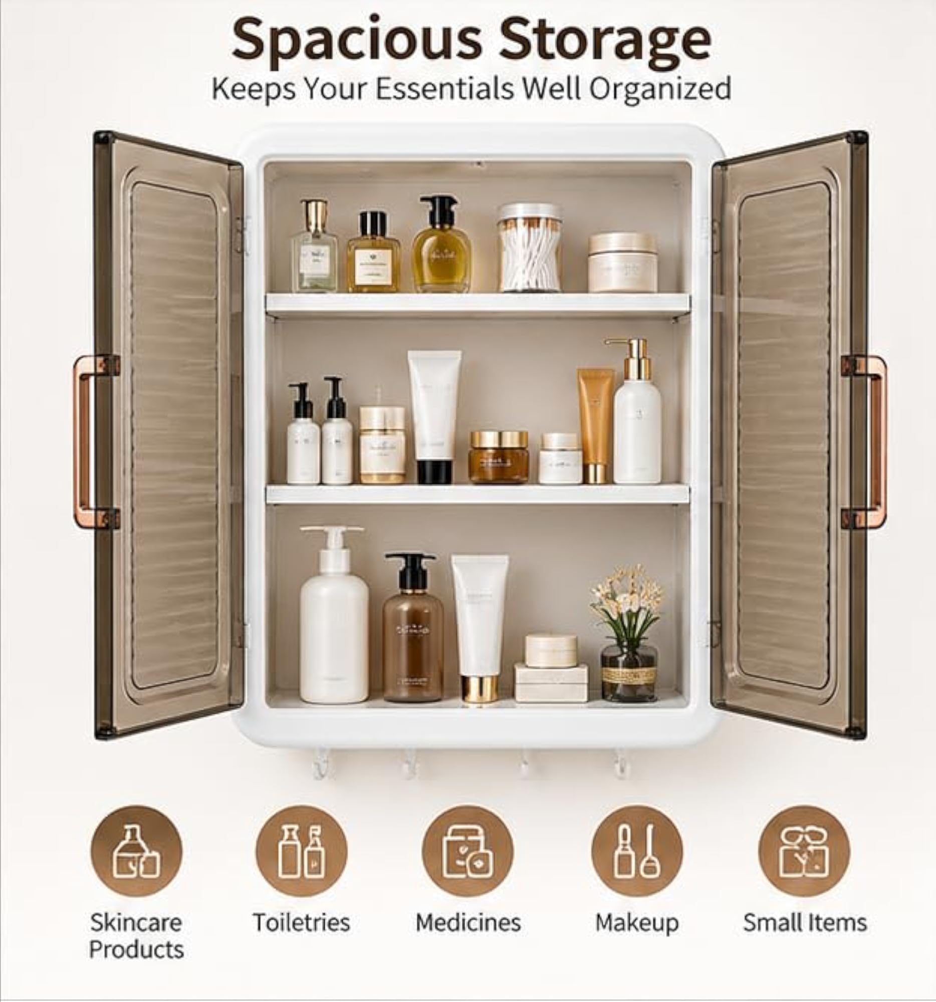 Bathroom Organizer Cabinet with Double Doors and Shelves
