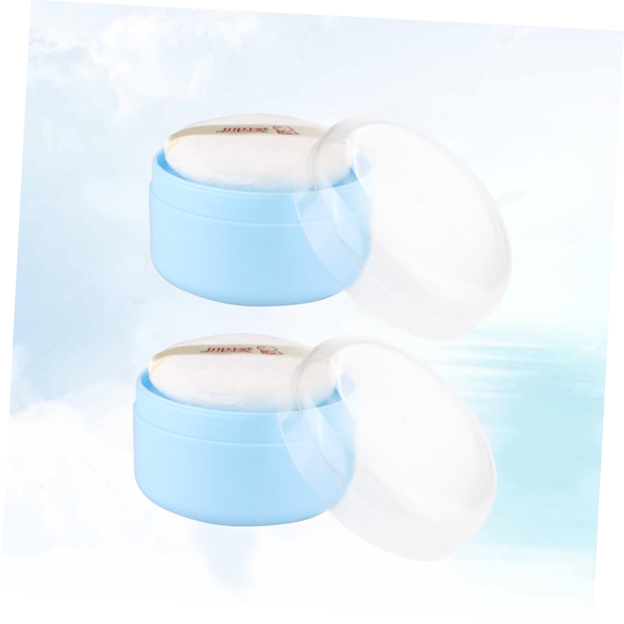 ERINGOGO Juego de 2 Puff de Polvo Corporal para Bebés con Aplicador Esponja y Cedazo, Envase Plástico Azul para Uso Diario en Casa, Aplicación Uniforme y Portátil