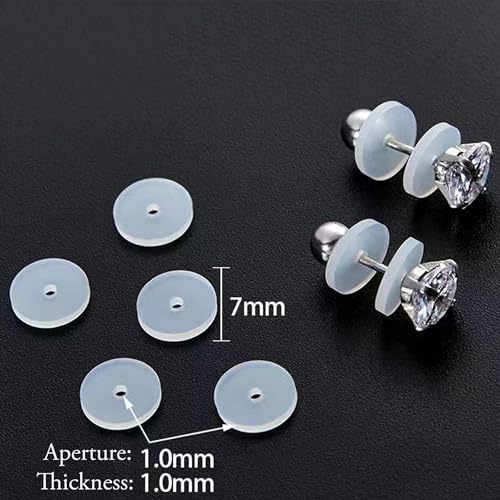 50~100Pcs Silicone Earring Backs Stopper for Piercings, Clear Discs Stabilizer Pads for Healing Non Pull Piercing Discs, 7mm Earlobe Support Patches (100 pcs)