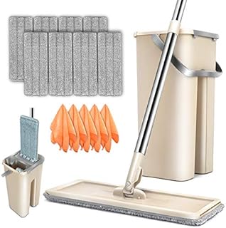 Masthome Mop and Buckets Sets,Flat Mop and Bucket with 8pcs Microfibre Pads & 128.5cm Long Handle,Mops for Cleaning Tile Laminate Hardwood Floors - Send 5pcs Cleaning Cloths