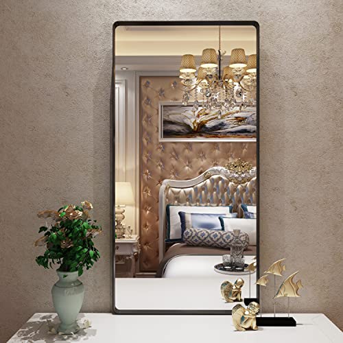 Guwet Wall Mirror for Bathroom,60x28 Mirror for Wall with Aluminium and Armoured Glass,Decorative Wall Mirrors for Living Room,Bedroom,Anti-Rust, Shatterproof,Horizontal or Vertical(Black) by Guwet - Image 3