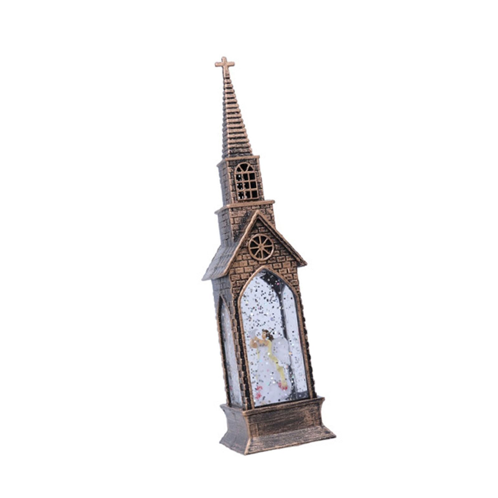 YROHGKPN Sturdy ABS Glowing House Water Ornament with LED Lights for Years Round Celebration Bronze Finish Water Filled Lights Decoration