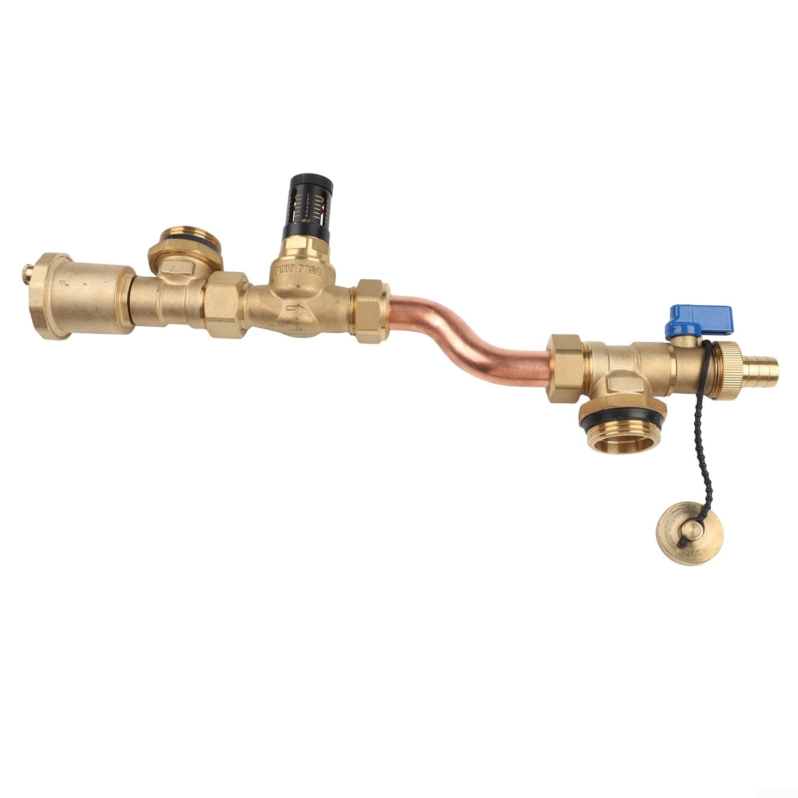 Valvola di bypass di pressione differenziale in ottone con sfiato automatico e display a doppia scala per sistema collettore di riscaldamento a pavimento, distanza centrale 210 mm (ottone)