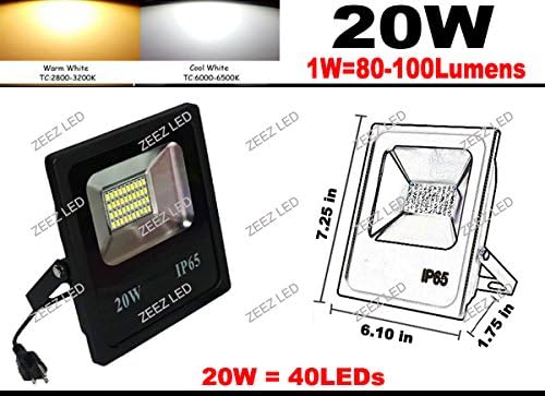 ZEEZ Lighting - 20W Cool White LED Flood Light Outdoor Security Garden Landscape Spot Up Lamp Yard Spotlight - 4 Packs