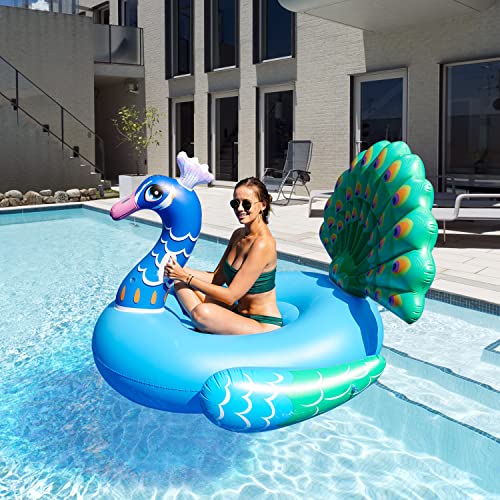 Finduwill Giant Pool Floats - 85" Large Peacock Pool Floaties With Fast Valves, Pool Raft Ride On Pool Lounger Inflatables Pool Floats For Adults, Summer Beach Swimming Pool Party Decorations #TOP7