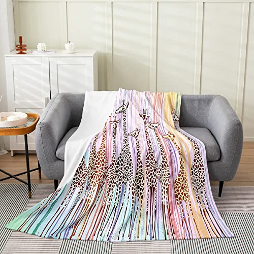 Giraffe Flannel Blanket Throw for Kids Boys Girls Cartoon Animal Throw Blanket Teens Colorful Watercolor Painting Fleece Blanket Lightweight Warm Child Kawaii Giraffe Plush Blanket Sofa Bed Decor