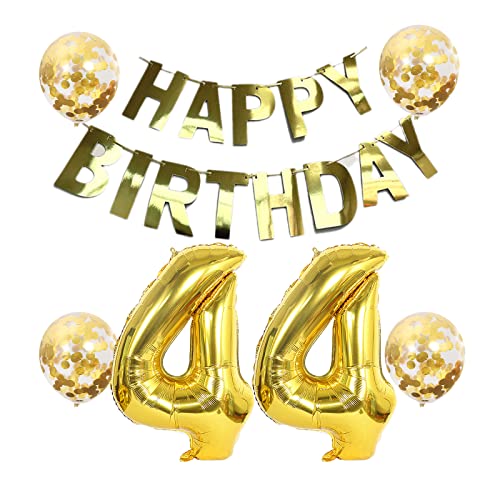 2 Luftballons Zahl 44 Gold + 44. Geburtstag Dekoration Luftballon +Gold banner Folienballon 44.Geburtstags deko Männer frauen 44 Jahr Geburtstags deko Zahlenballon 44 Geburtstags Mann frau Cover