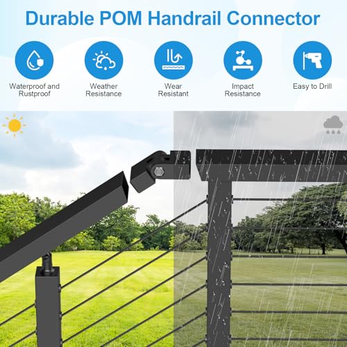 Image of Handrail Vertical Pivot Connector - Flat Handrail Accessories, POM Handrail Connector Fitting for Rectangular Cable Railing Handrail, Stair Cable Railing System, RG01-V