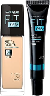 New York 16 HR Matte Base Duo, Prep + Blend Makeup Combo, Fit Me Foundation 115 (30ml)+ Fit Me Matte + Poreless Primer (30ml)