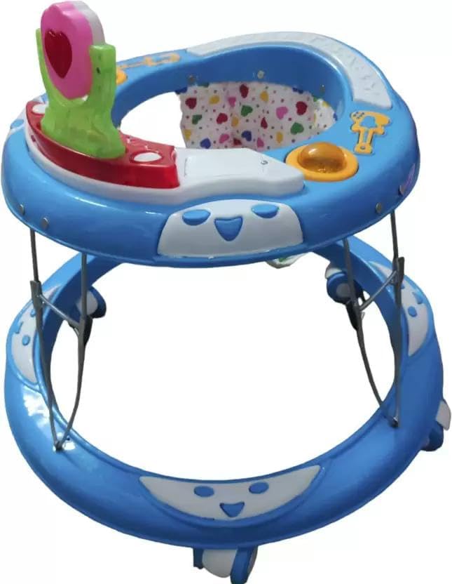 Maanit Walker with Foldable, Cushion Seat | Activity Walker for Baby with Musical Toy Bar | Walker Baby 6-18 Months Boys Girls (Blue)