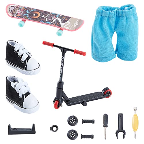 Ahandmaker 14 Pcs/1 Set Mini Finger Scooter Kit, Plastic Finger Skateboards, Finger Scooter & Skateboarding Set, Finger Board Accessories With Trousers And Mini Cloth Shoe For Party Favors #TOP16