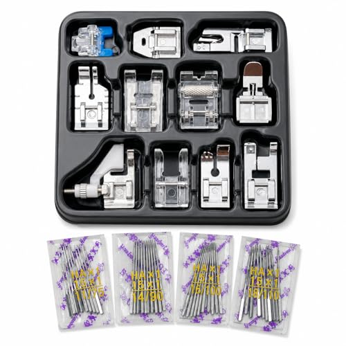 Image of ZENITH 11-Piece Sewing Machine Presser Feet Kit for Brother, Singer, Janome - Universal Low Shank Compatible + 40 Needles Combo