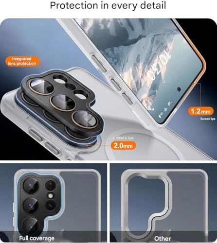 Image of Elzzi Magnetic Magsafe for Samsung S26 Ultra Case, Upgraded [Full Camera Protection] [Compatible with Magsafe] [Translucent Matte] Shockproof Protective Phone Case for Men & Women