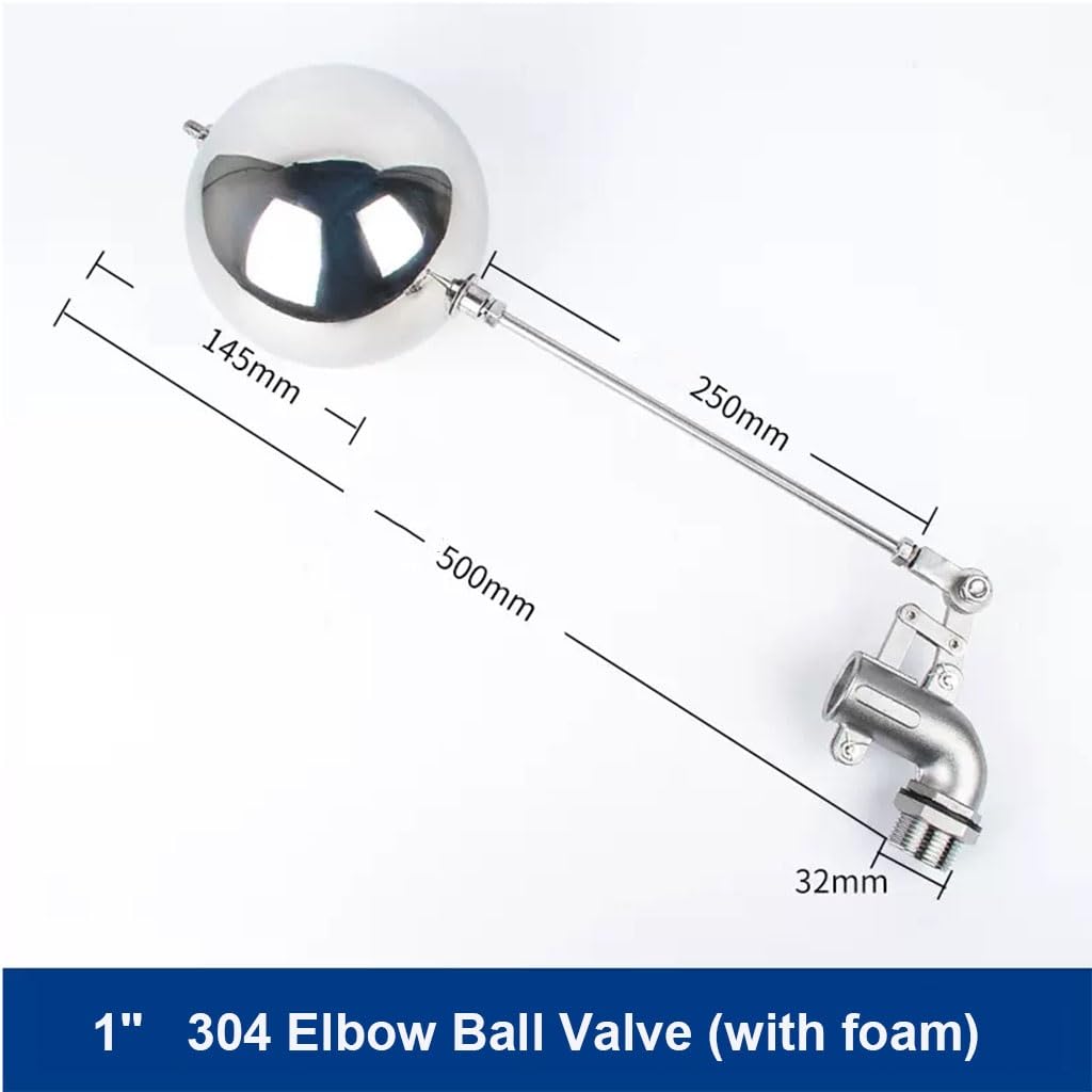 Válvula De Bola De Codo (con Espuma), 1/2" 3/4" 1" Torre De Enfriamiento De Acero Inoxidable 304 Válvula De Flotador De Codo De 90 Grados, Interruptor De Flotador For Tanque De Agua Y Torre(DN25)
