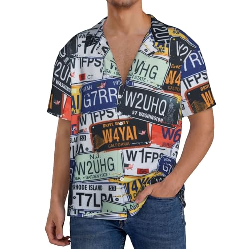 License Plate Print Men's Pocket Hawaiian Shirts â€“ Short Sleeve Casual Beachwear for Summer S-4XL3