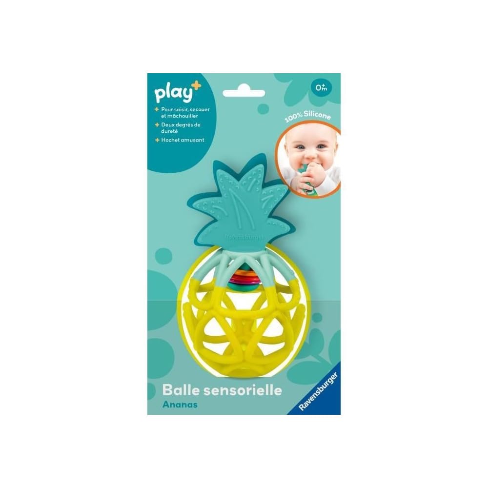 Ravensburger Play+, Bola sensorial de Silicona con Forma de piña para 6 Meses, Pelota de Actividades para bebés y sonajero para la dentición, Juguete sensorial, Habilidades motoras y Despertar, 34013