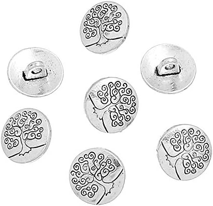 PH PandaHall 50pcs 1 Hole Shank Buttons Zinc Alloy Buttons Flat Round Antique Silver Buttons Carved Tree of Life Tibetan Style for Costumes Design Sewing Fasteners Crafts Crochet Handmade Ornament