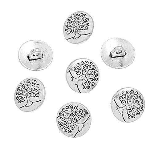 Ph Pandahall 50Pcs 1 Hole Shank Buttons Zinc Alloy Buttons Flat Round Antique Silver Buttons Carved Life Tree Tibetan Style For Costumes Design Sewing Fasteners Crafts Crochet Handmade Ornament #TOP7