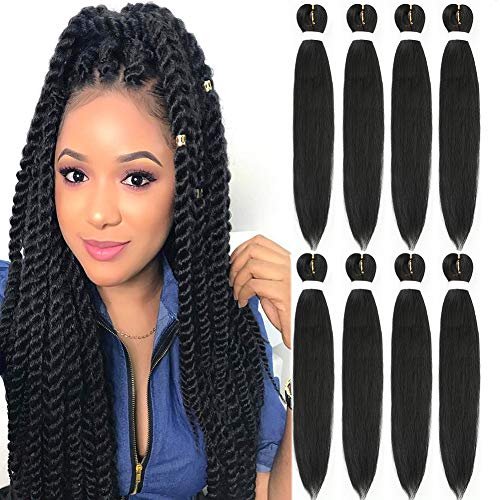 Imierfa Braiding Hair Pre Stretched Kanekalon, 26 Inch 8 Packs Braiding Hair Extensions, Yaki Texture Hot Water Setting Low Temperature Synthetic Fiber, Feed In Hair for Braids (1B)