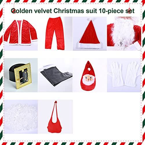 Kerstman Pak Volwassenen 10 Stks Set Rode Deluxe Klassieke Gouden Fluwelen Kerstman Kostuum Voor Kerstfeest Cosplay L-Code: - Afbeelding 3