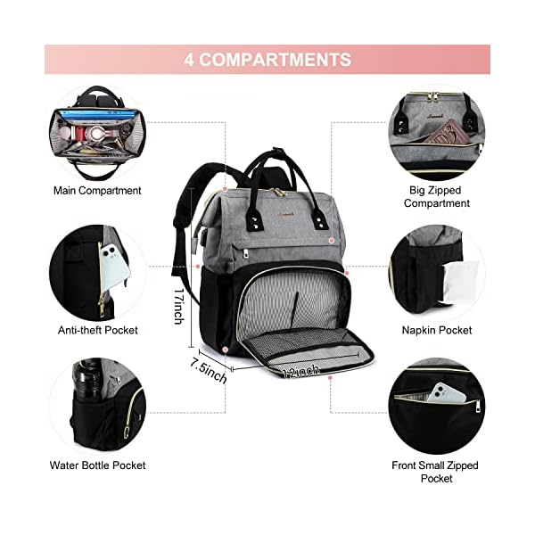 Lovevook Laptop Backpack For Women 17 Inch Waterproof Travel Backpack Pursework Nurse Bag With Usb Portcasual Business Computer Backpacks For Personal Item Carry On Black Grey