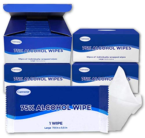 Caresour [Individually Wrapped] Advanced 75% Alcohol Hand Sanitizing Wipes, Large 7.9 x 5.5 (200 Wipes)