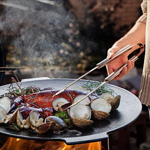 Velaze Cast Iron Grill Pan with 3 Legs, Tripod Grill Plate Cast Iron BBQ, Dutch Oven Stand, Barbecue Accessories Round, Burnt-In Easy Cleaning, Ideal for Camping and Garden - 44 cm
