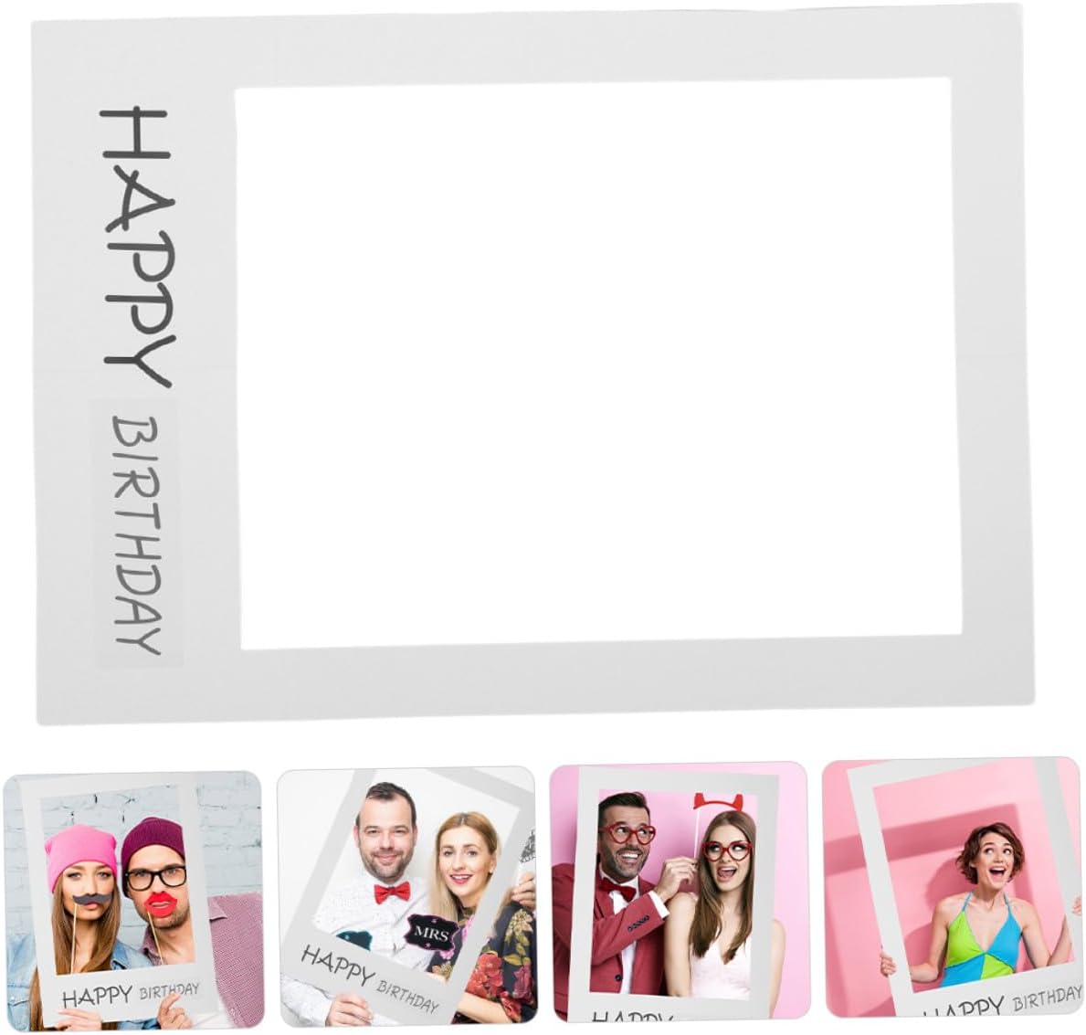 Happy Birthday Paper Photo Frame Props 2pcs White and Black Birthday Party Photo Booth Decorations Selfie Festival Supplies