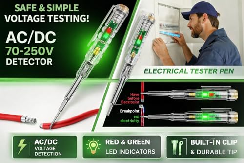 Image of 2 in 1 Electrical Current Tester Pen 70-250V AC Voltage Tester Non-Contact Power Detector Pen Circuit Test Screwdriver with LED Light Electric Wire Tester for Home & Industrial Use (Pack of 2)