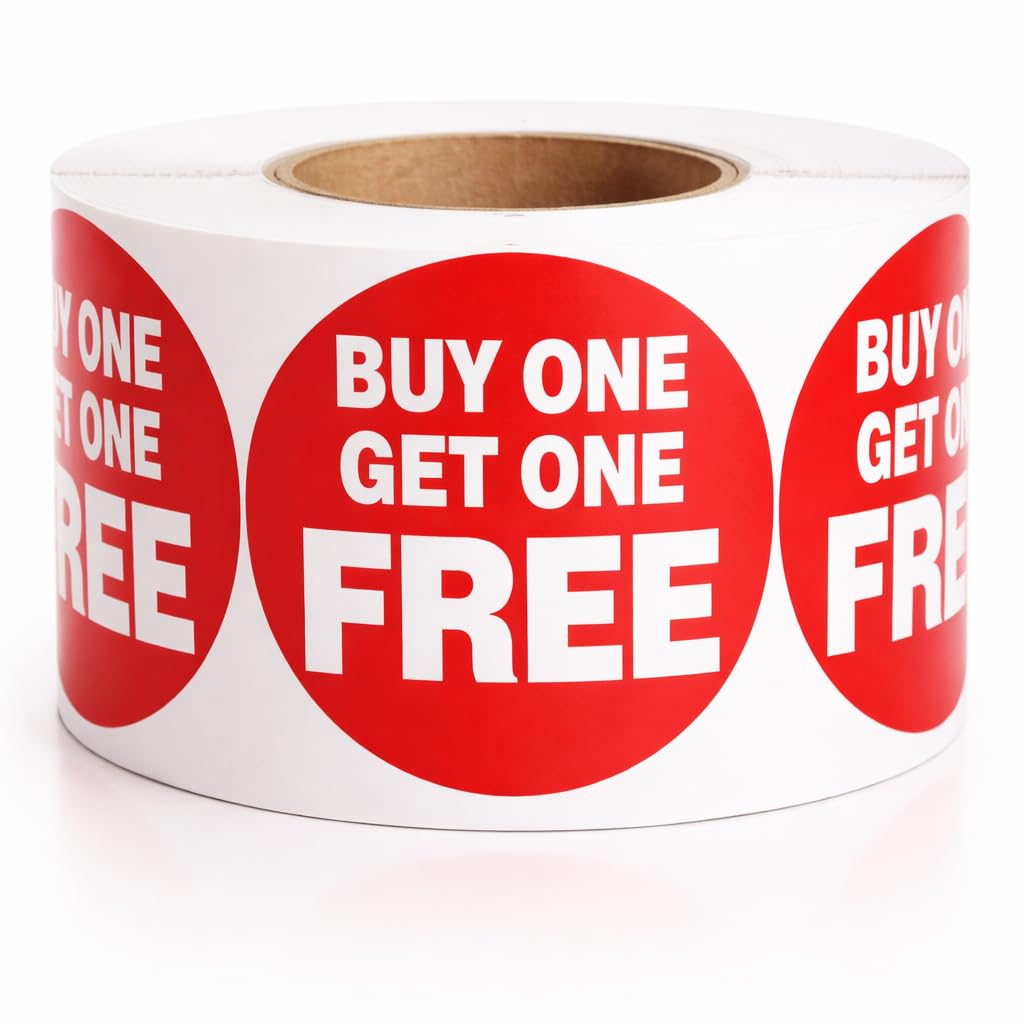 B1G1F Self Adhesive Stickers Sticky Labels Price Labels for Retail Price Display 45mm Diamter Roll of 500 Stickers