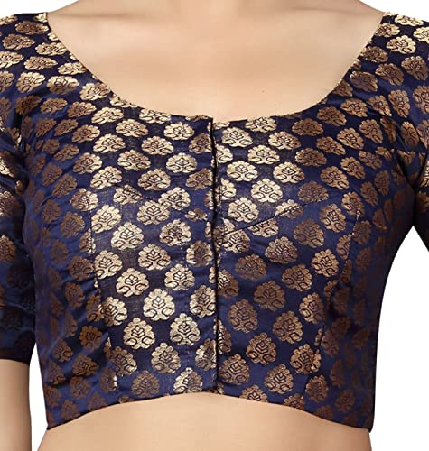 Image of Studio Shringaar Women's Readymade Brocade Short Sleeves Saree Blouse